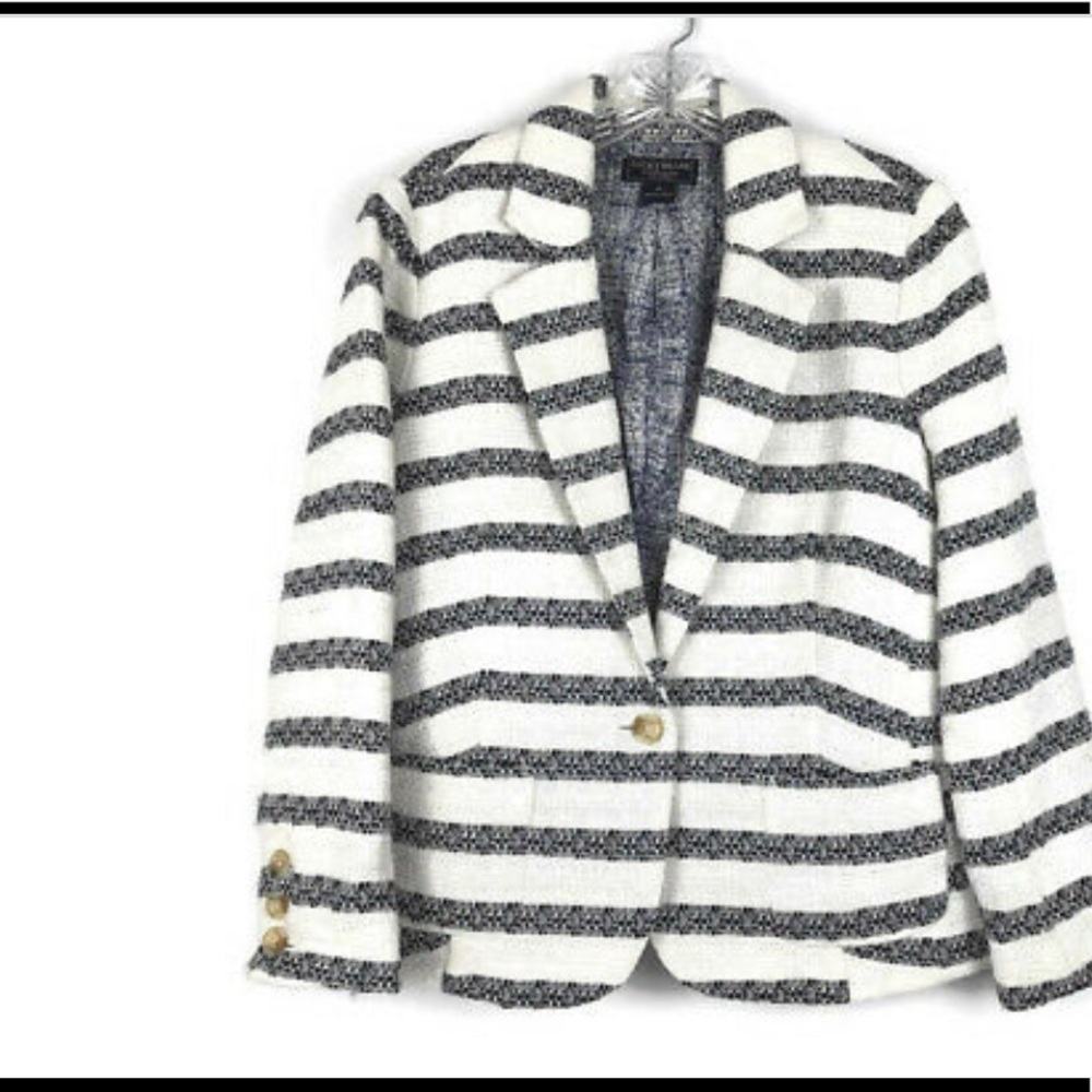 Lucky Brand Jacket Blazer Striped Cotton Tweed
